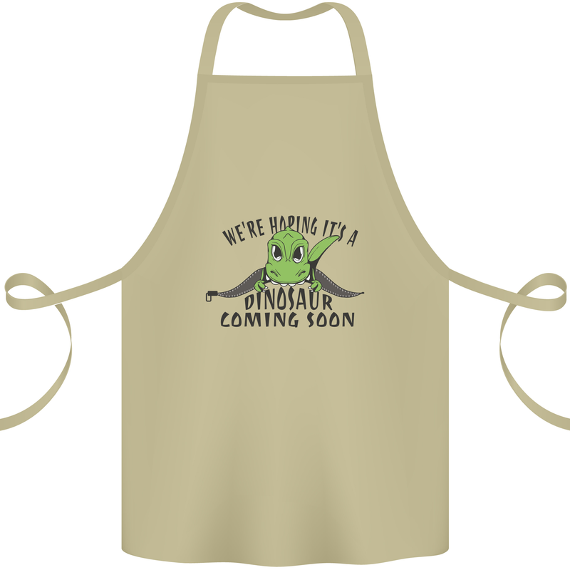 Dinosaur Coming Soon New Baby Pregnancy Pregnant Cotton Apron 100% Organic Khaki