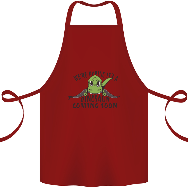 Dinosaur Coming Soon New Baby Pregnancy Pregnant Cotton Apron 100% Organic Maroon