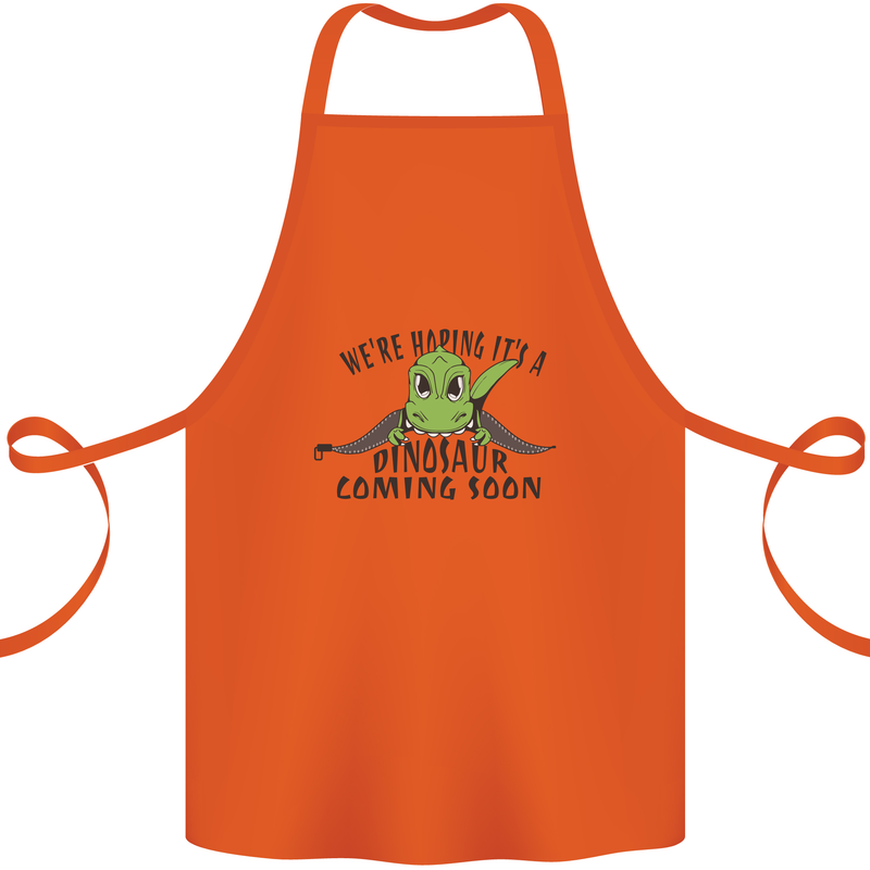 Dinosaur Coming Soon New Baby Pregnancy Pregnant Cotton Apron 100% Organic Orange