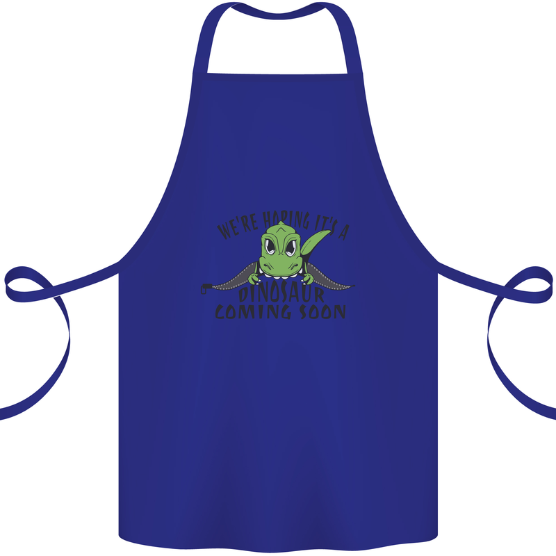 Dinosaur Coming Soon New Baby Pregnancy Pregnant Cotton Apron 100% Organic Royal Blue
