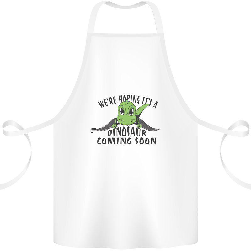 Dinosaur Coming Soon New Baby Pregnancy Pregnant Cotton Apron 100% Organic White