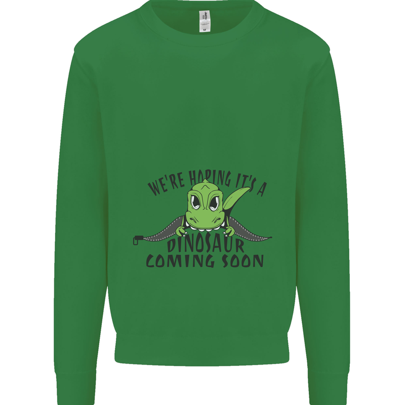 Dinosaur Coming Soon New Baby Pregnancy Pregnant Kids Sweatshirt Jumper Irish Green