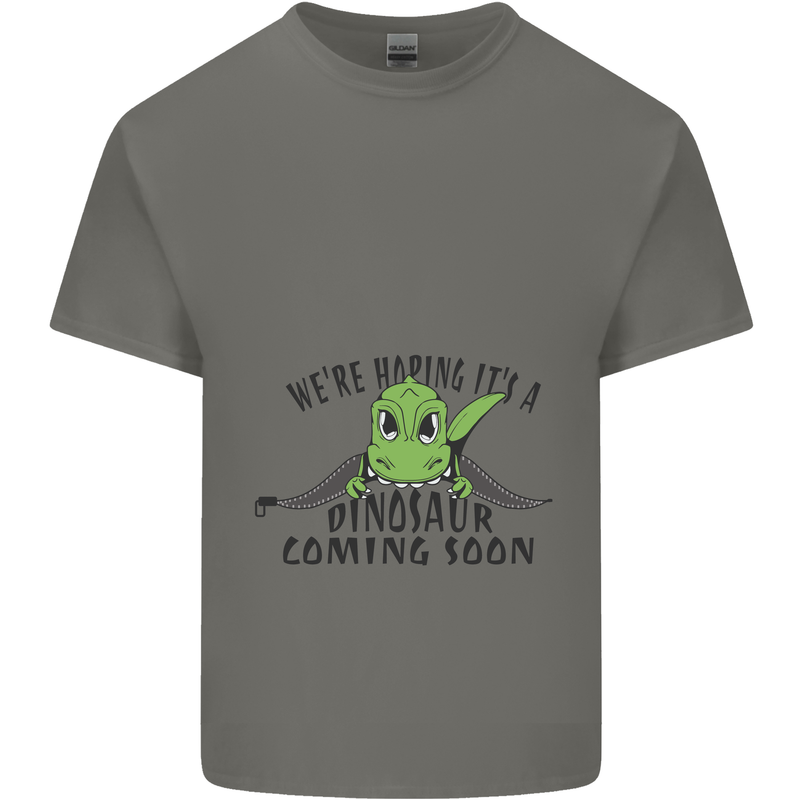 Dinosaur Coming Soon New Baby Pregnancy Pregnant Mens Cotton T-Shirt Tee Top Charcoal