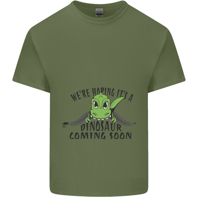 Dinosaur Coming Soon New Baby Pregnancy Pregnant Mens Cotton T-Shirt Tee Top Military Green