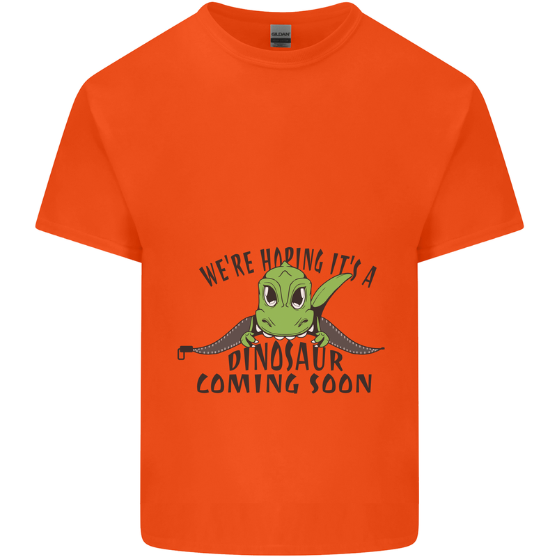 Dinosaur Coming Soon New Baby Pregnancy Pregnant Mens Cotton T-Shirt Tee Top Orange
