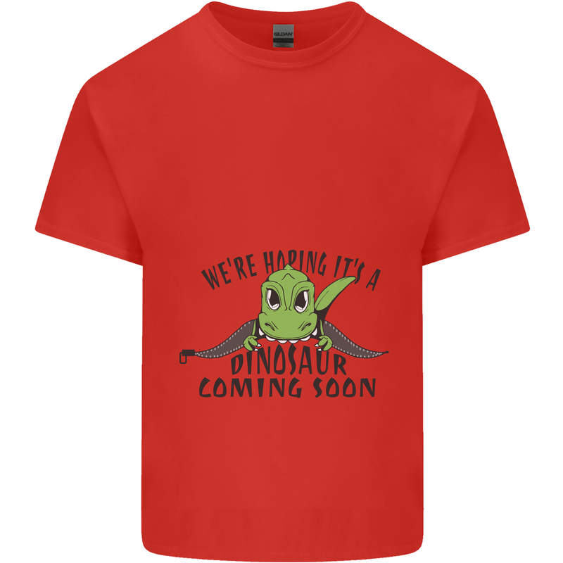 Dinosaur Coming Soon New Baby Pregnancy Pregnant Mens Cotton T-Shirt Tee Top Red
