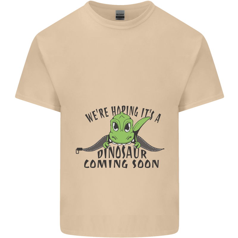 Dinosaur Coming Soon New Baby Pregnancy Pregnant Mens Cotton T-Shirt Tee Top Sand