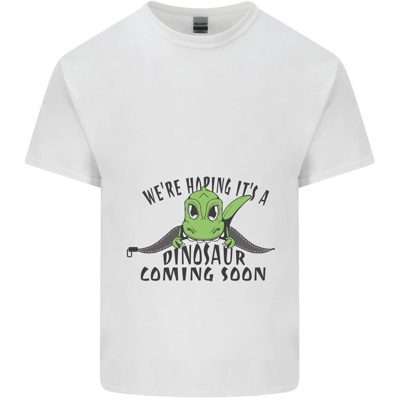 Dinosaur Coming Soon New Baby Pregnancy Pregnant Mens Cotton T-Shirt Tee Top White