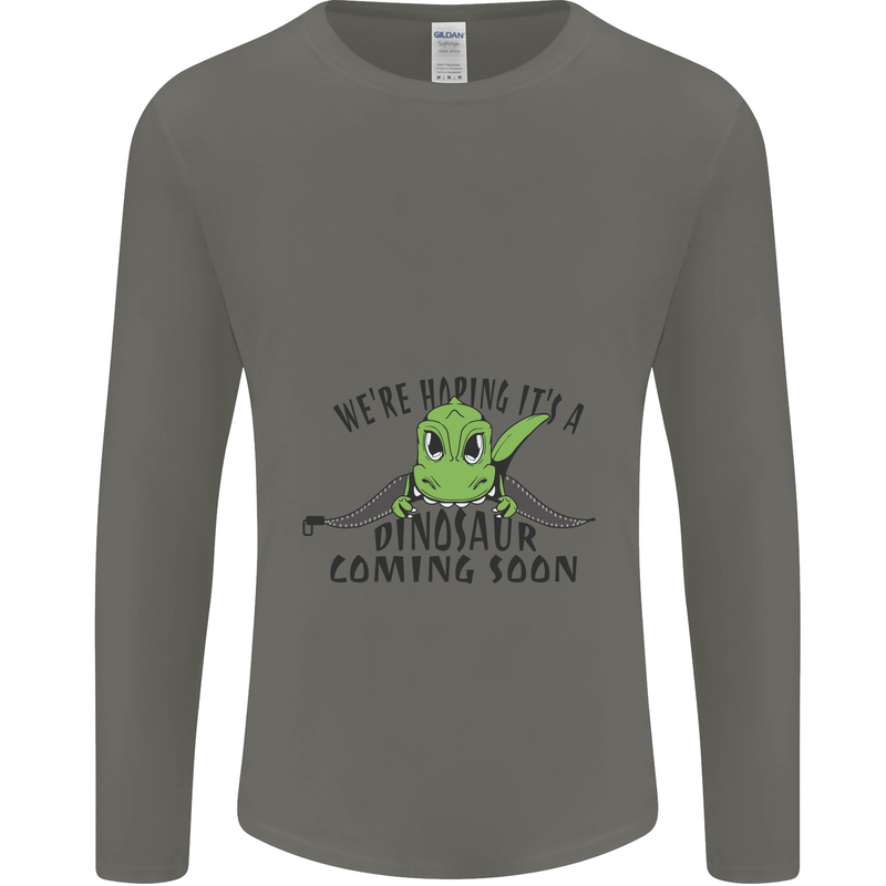 Dinosaur Coming Soon New Baby Pregnancy Pregnant Mens Long Sleeve T-Shirt Charcoal