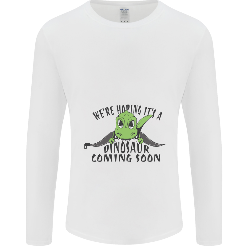 Dinosaur Coming Soon New Baby Pregnancy Pregnant Mens Long Sleeve T-Shirt White