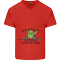 Dinosaur Coming Soon New Baby Pregnancy Pregnant Mens V-Neck Cotton T-Shirt Red