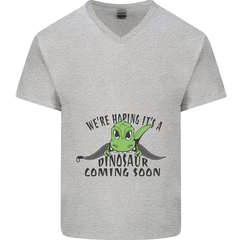 Dinosaur Coming Soon New Baby Pregnancy Pregnant Mens V-Neck Cotton T-Shirt Sports Grey