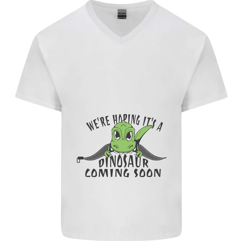 Dinosaur Coming Soon New Baby Pregnancy Pregnant Mens V-Neck Cotton T-Shirt White