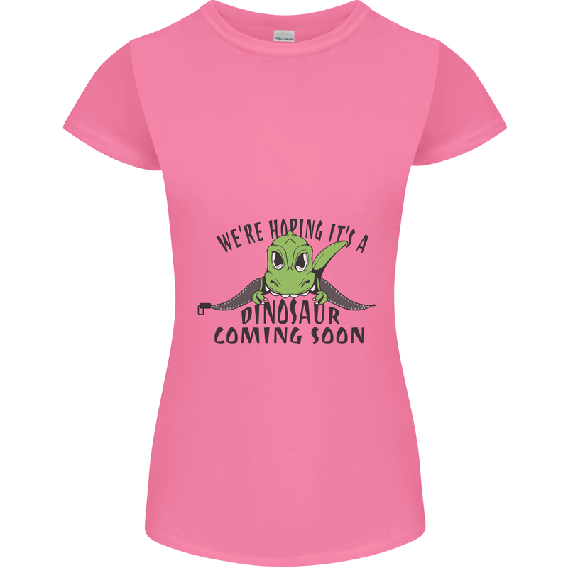 Dinosaur Coming Soon New Baby Pregnancy Pregnant Womens Petite Cut T-Shirt Azalea