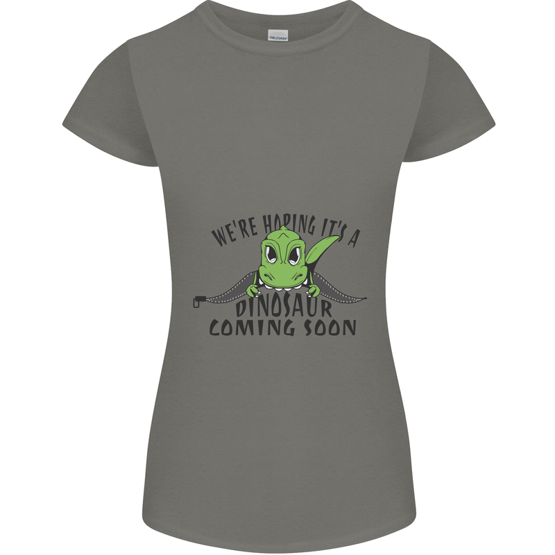 Dinosaur Coming Soon New Baby Pregnancy Pregnant Womens Petite Cut T-Shirt Charcoal