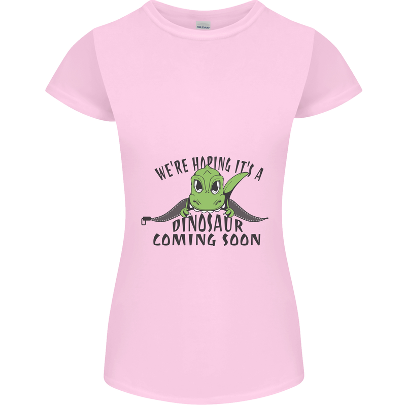 Dinosaur Coming Soon New Baby Pregnancy Pregnant Womens Petite Cut T-Shirt Light Pink