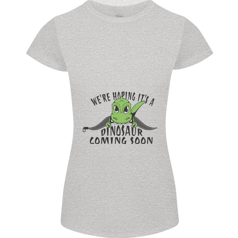 Dinosaur Coming Soon New Baby Pregnancy Pregnant Womens Petite Cut T-Shirt Sports Grey