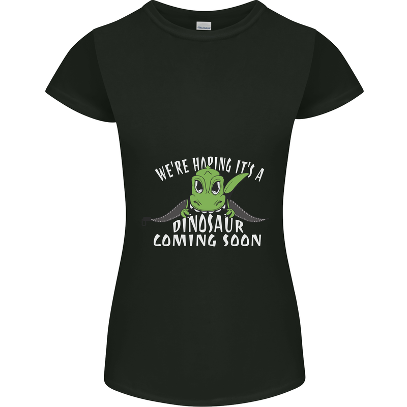 Dinosaur Coming Soon New Baby Pregnancy Womens Petite Cut T-Shirt Black