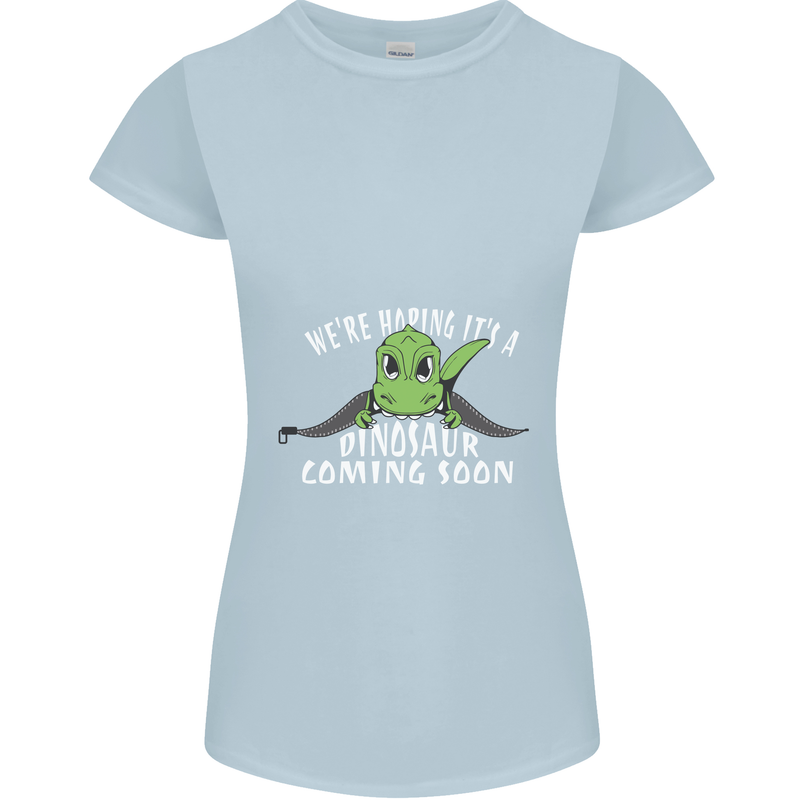 Dinosaur Coming Soon New Baby Pregnancy Womens Petite Cut T-Shirt Light Blue
