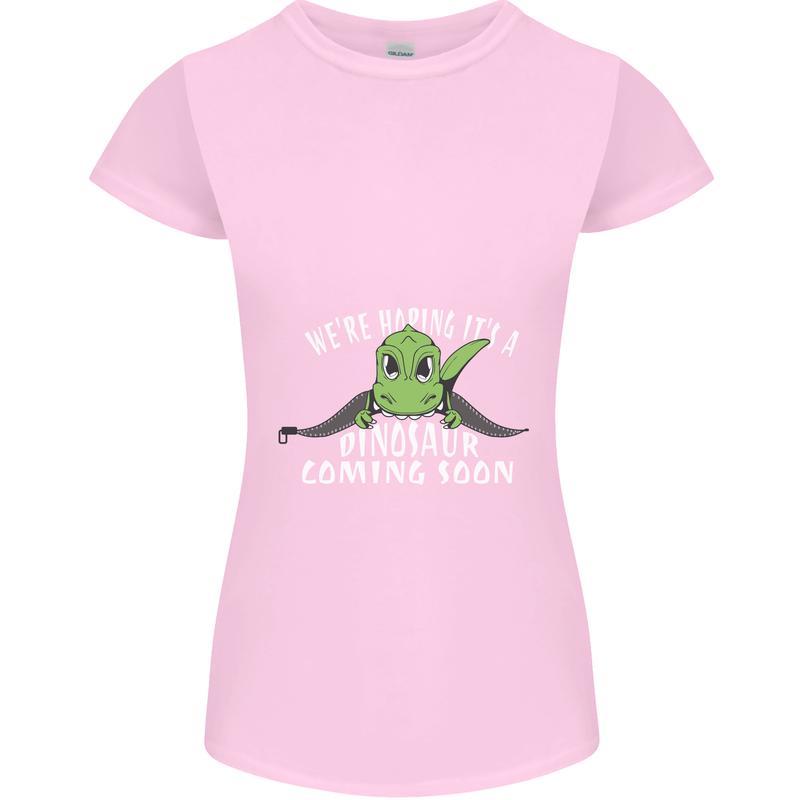 Dinosaur Coming Soon New Baby Pregnancy Womens Petite Cut T-Shirt Light Pink