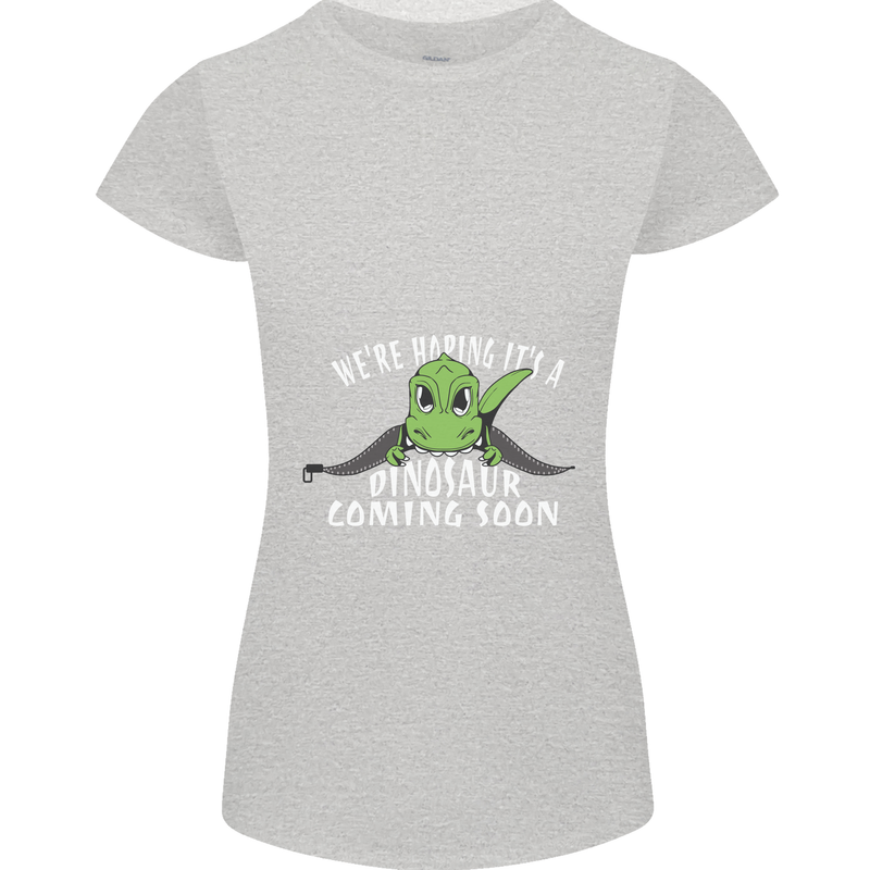Dinosaur Coming Soon New Baby Pregnancy Womens Petite Cut T-Shirt Sports Grey
