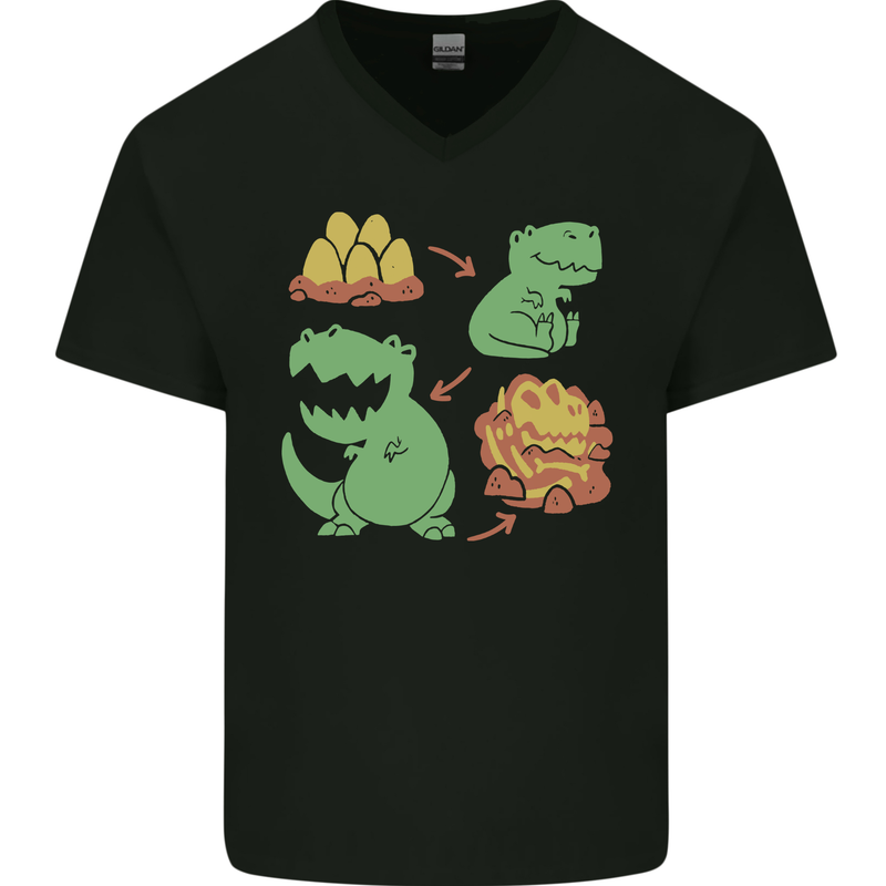 Dinosaur Evolution Extinction Fossils T-Rex Mens V-Neck Cotton T-Shirt Black