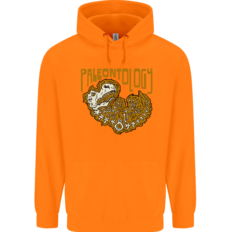 Dinosaur Fossil Paleontology Skeleton Childrens Kids Hoodie Orange