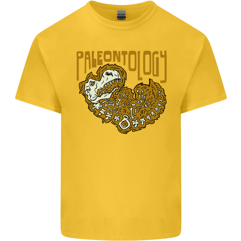 Dinosaur Fossil Paleontology Skeleton Mens Cotton T-Shirt Tee Top Yellow