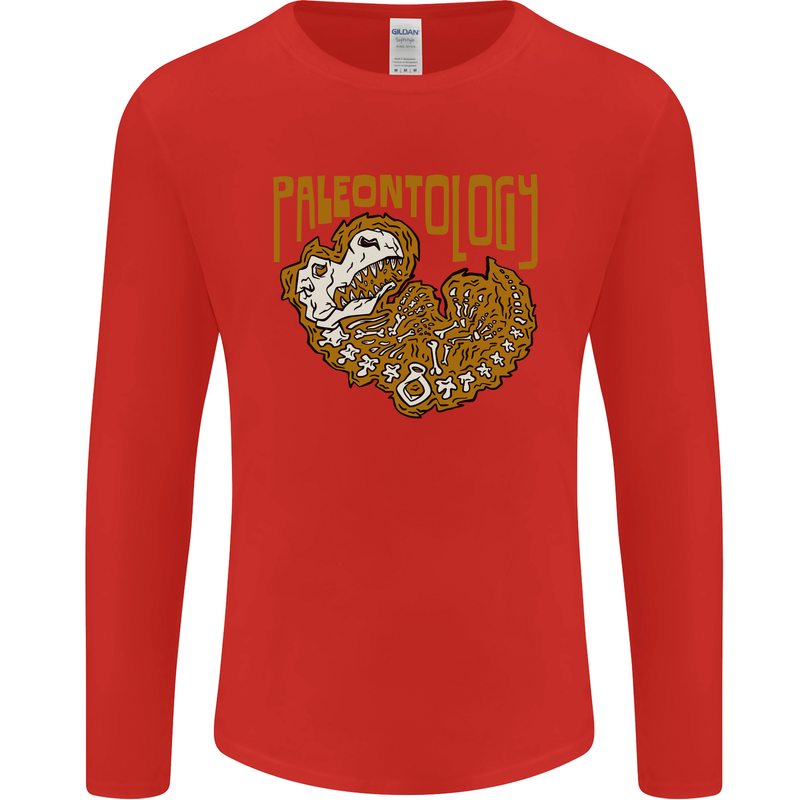 Dinosaur Fossil Paleontology Skeleton Mens Long Sleeve T-Shirt Red