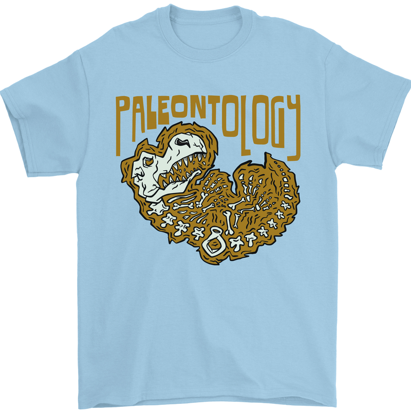Dinosaur Fossil Paleontology Skeleton Mens T-Shirt 100% Cotton Light Blue