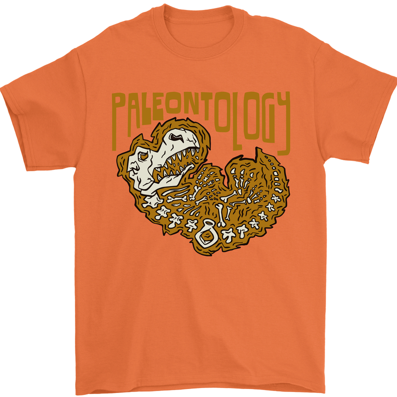 Dinosaur Fossil Paleontology Skeleton Mens T-Shirt 100% Cotton Orange