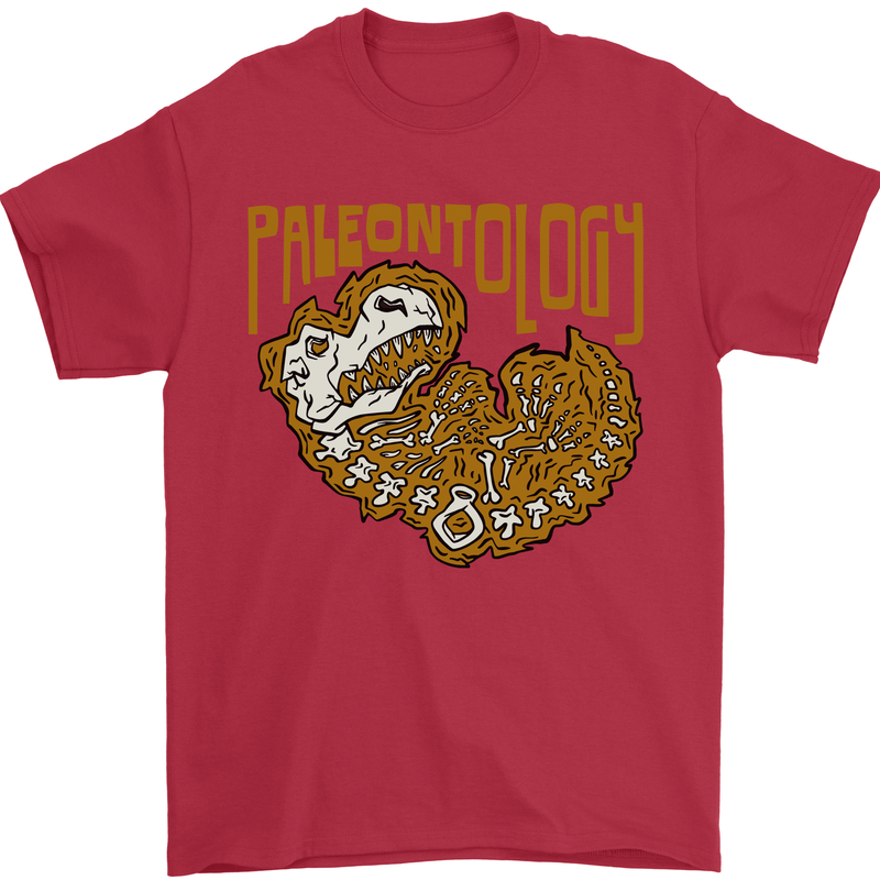 Dinosaur Fossil Paleontology Skeleton Mens T-Shirt 100% Cotton Red