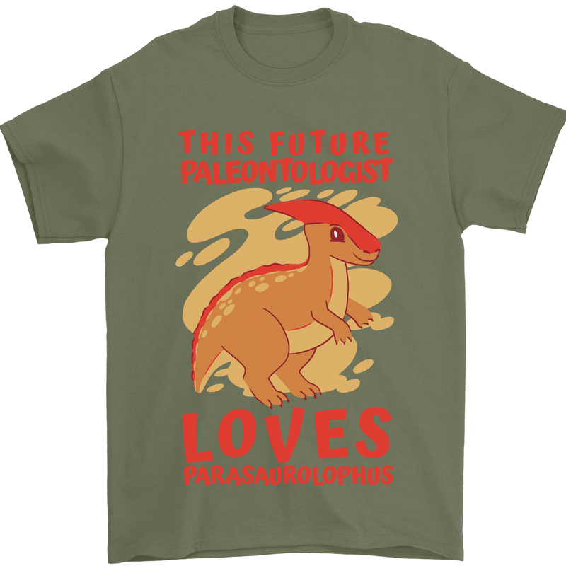 Dinosaur Palaeontologist Loves Parasaurolophus Mens T-Shirt 100% Cotton Military Green
