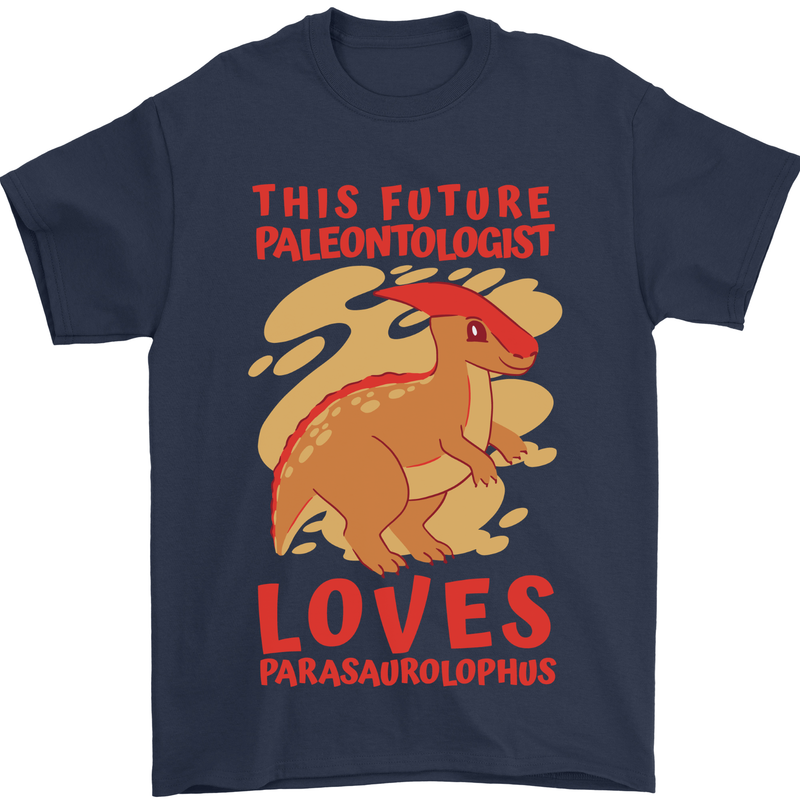 Dinosaur Palaeontologist Loves Parasaurolophus Mens T-Shirt 100% Cotton Navy Blue