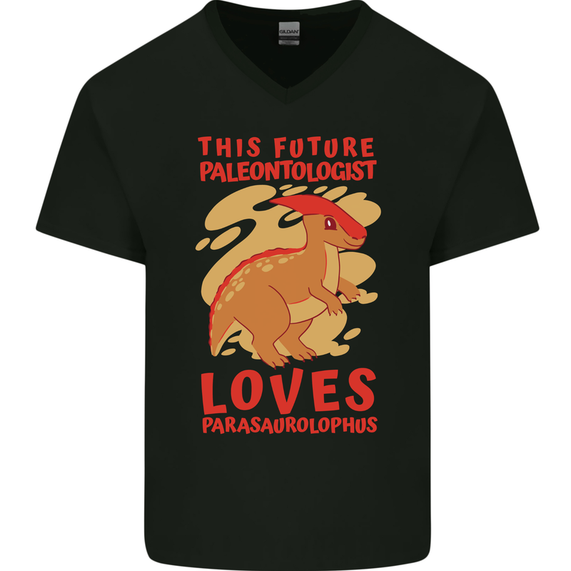Dinosaur Palaeontologist Loves Parasaurolophus Mens V-Neck Cotton T-Shirt Black