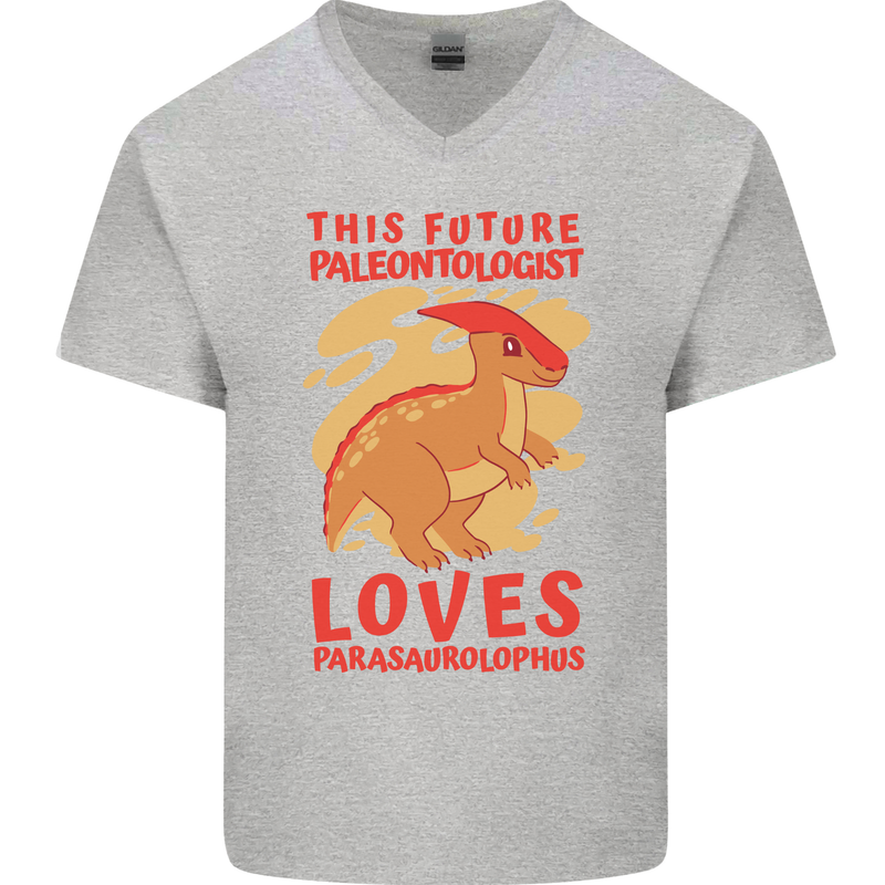 Dinosaur Palaeontologist Loves Parasaurolophus Mens V-Neck Cotton T-Shirt Sports Grey