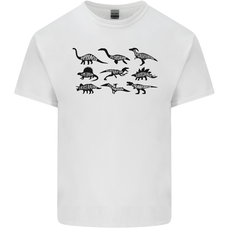 Dinosaur Types T-Rex Stegosaurus Triceratops Mens Cotton T-Shirt Tee Top White