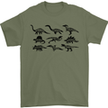 Dinosaur Types T-Rex Stegosaurus Triceratops Mens T-Shirt 100% Cotton Military Green