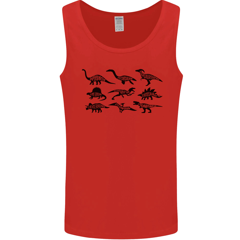Dinosaur Types T-Rex Stegosaurus Triceratops Mens Vest Tank Top Red