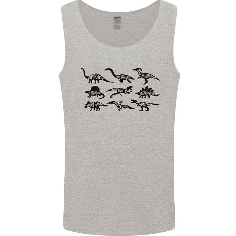 Dinosaur Types T-Rex Stegosaurus Triceratops Mens Vest Tank Top Sports Grey