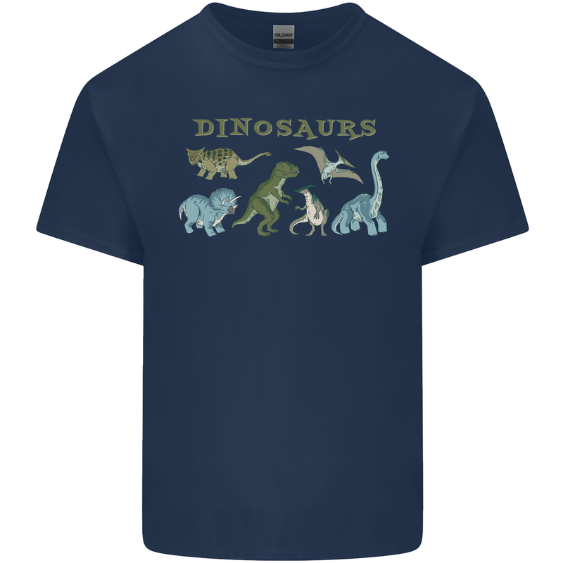Dinosaurs T-Rex Triceratops Pteranodon Kids T-Shirt Childrens Navy Blue