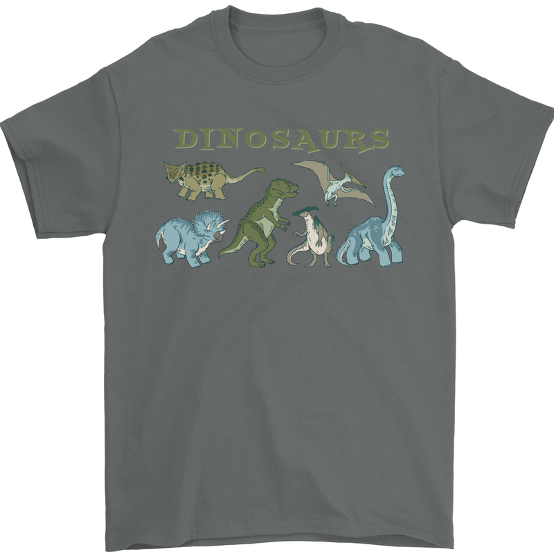Dinosaurs T-Rex Triceratops Pteranodon Mens T-Shirt 100% Cotton Charcoal