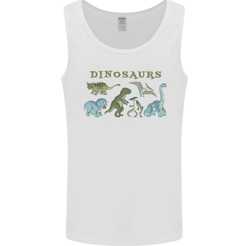 Dinosaurs T-Rex Triceratops Pteranodon Mens Vest Tank Top White