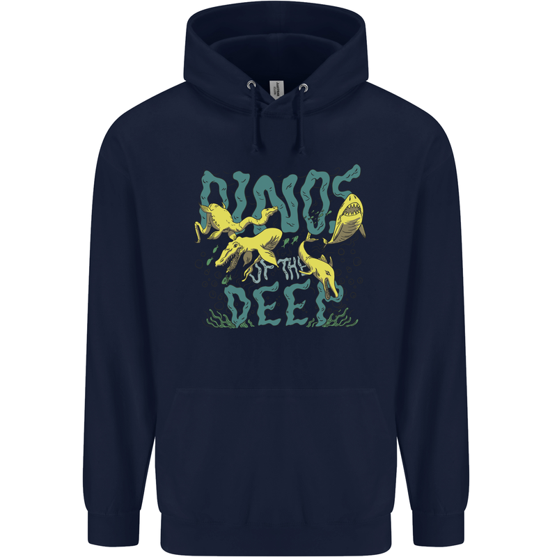 Dinosaurs of the Deep Megladon Tylosaurus Mens 80% Cotton Hoodie Navy Blue