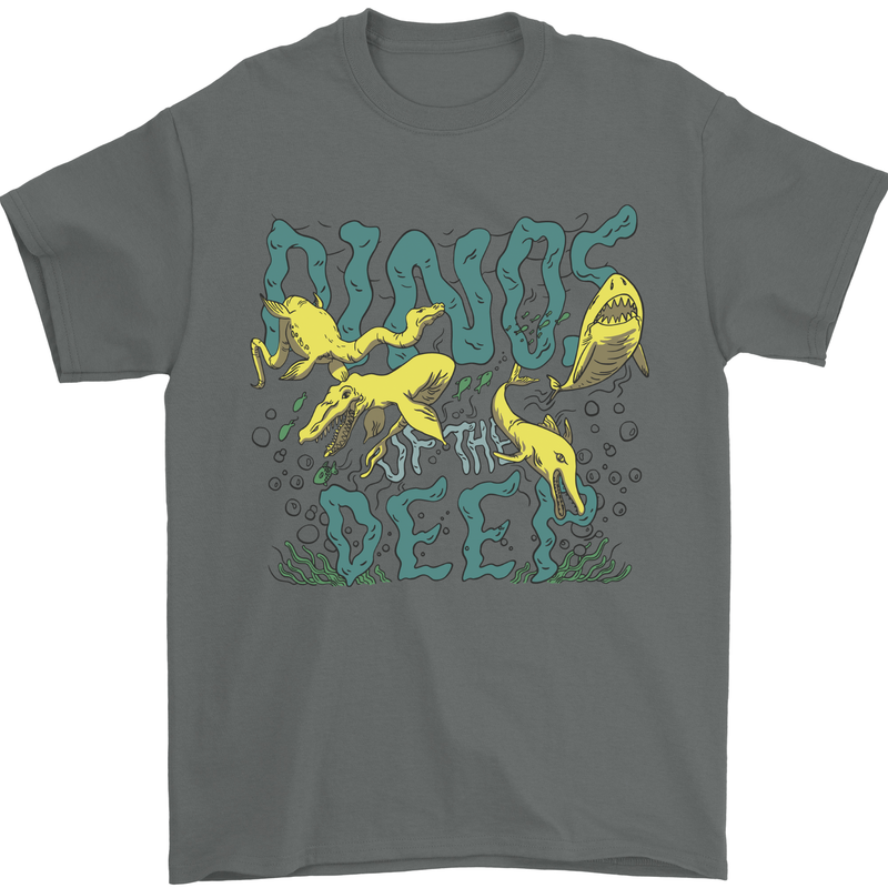 Dinosaurs of the Deep Megladon Tylosaurus Mens T-Shirt 100% Cotton Charcoal