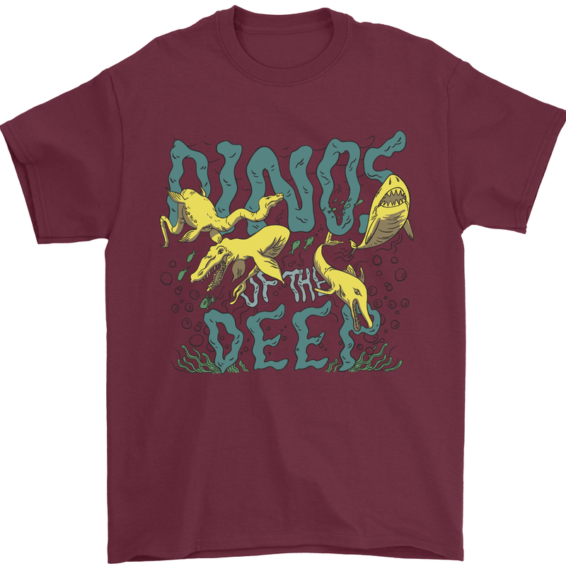 Dinosaurs of the Deep Megladon Tylosaurus Mens T-Shirt 100% Cotton Maroon