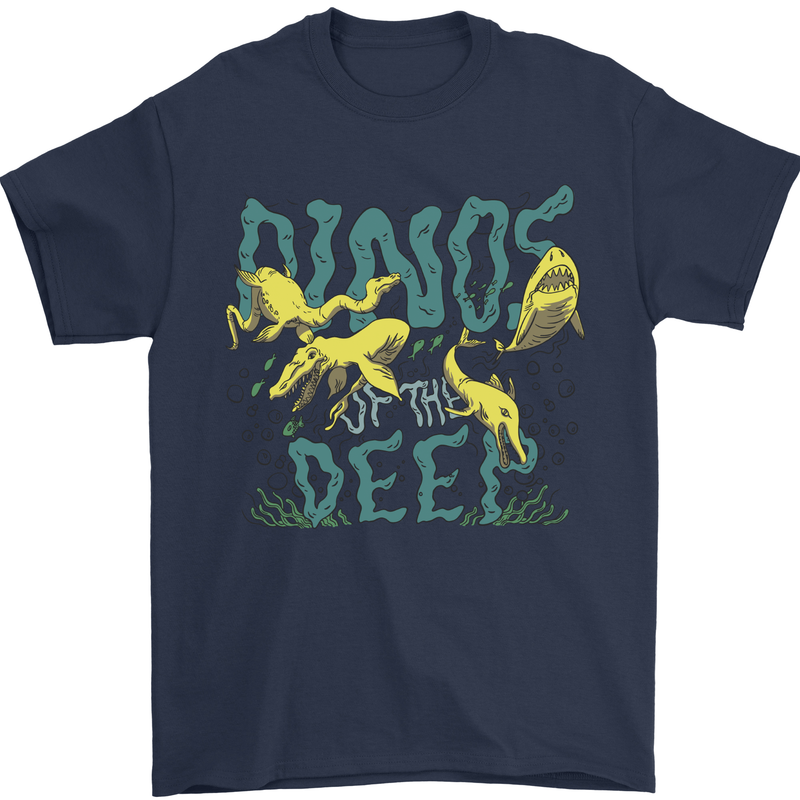 Dinosaurs of the Deep Megladon Tylosaurus Mens T-Shirt 100% Cotton Navy Blue