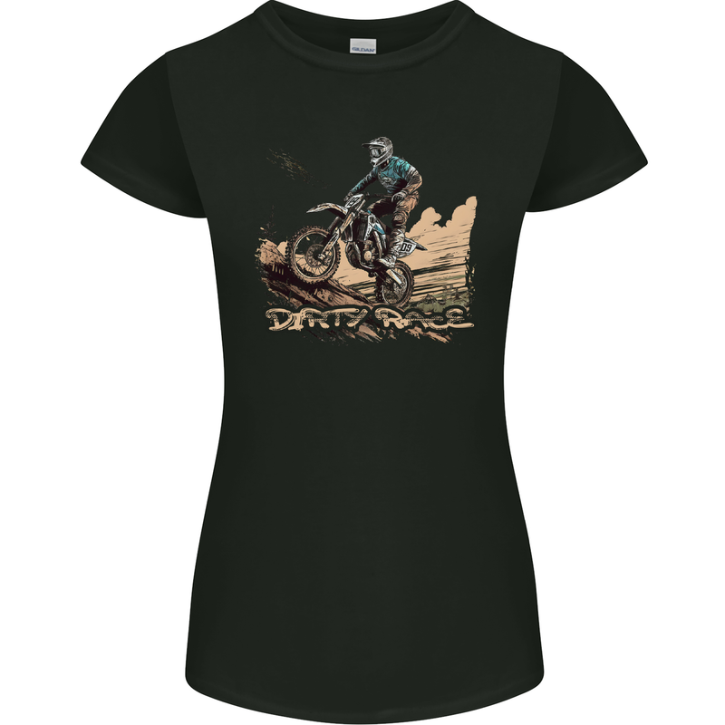 Dirty Race Motocross MotoX Dirt Bike Womens Petite Cut T-Shirt Black