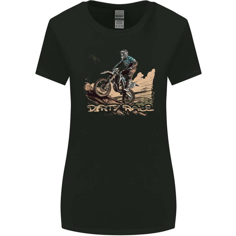 Dirty Race Motocross MotoX Dirt Bike Womens Wider Cut T-Shirt Black