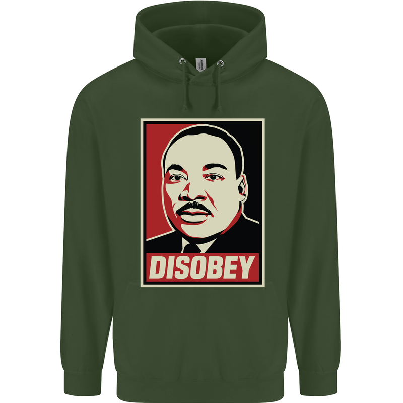 Disobey Martin Luther King Black Lives Matter Mens 80% Cotton Hoodie Forest Green